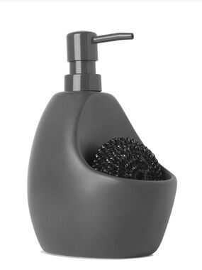 Umbra Joey Matte Ceramic Liquid Soap Dispenser with Sponge Caddy - Charcoal
